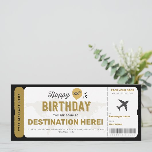 Birthday Gift Ticket Surprise Boarding Pass Kaart (Staand voorkant)