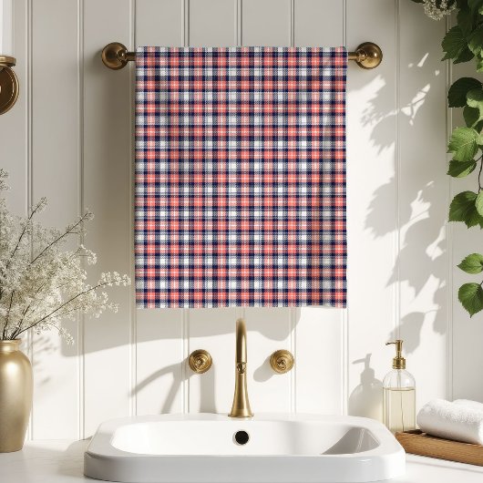 Birthday Gift Towel Coral Navy Plaid for Home Bad Handdoek