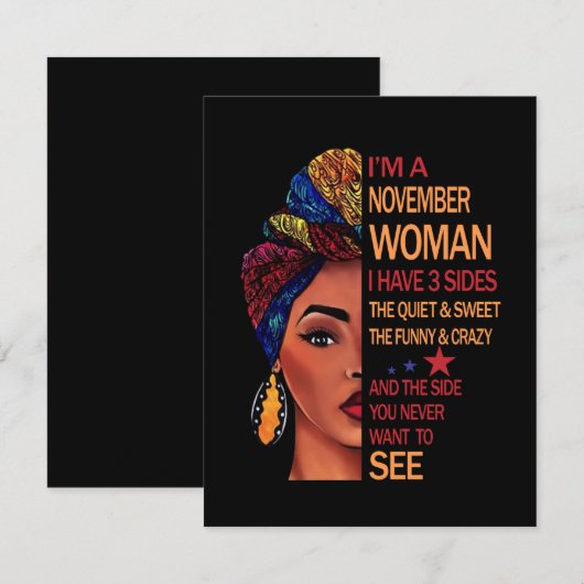 Birthday Gifts | Ik ben een vrouw van november Kaart (Voorkant / Achterkant)