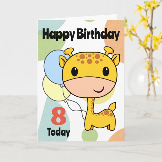 Birthday Giraffe Changeable Age Kaart (Gele Bloem)
