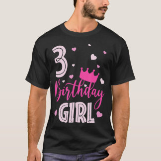 Birthday Girl 3 jaar oude roze kotelroos Matching  T-shirt