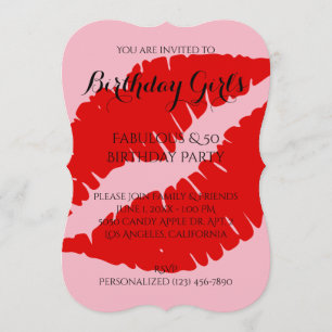 Birthday Girl & 40 Red Lipstick met Bleek Roze Kaart
