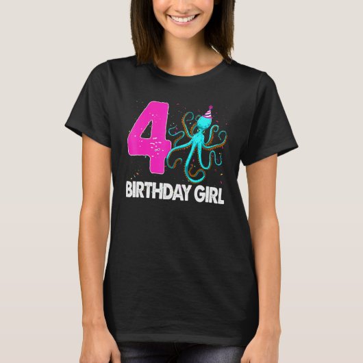 Birthday Girl 4 Octopus Love T-shirt (Voorkant)