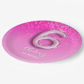 Birthday Girl 6th - with Pink Ballon Number Papieren Bordje (Gekanteld)