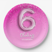 Birthday Girl 6th - with Pink Ballon Number Papieren Bordje (Voorkant)