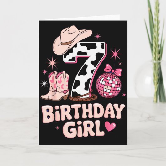 Birthday Girl 7 Cowgirl Party Outfit Fun Disco The Kaart (Voorkant)