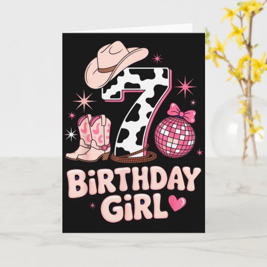 Birthday Girl 7 Cowgirl Party Outfit Fun Disco The Kaart (Gele Bloem)