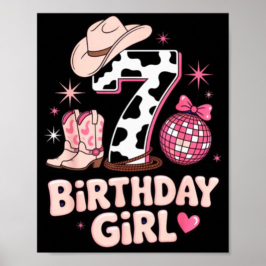 Birthday Girl 7 Cowgirl Party Outfit Fun Disco The Poster (Voorkant)
