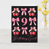 Birthday Girl 9th Birthday Cherry Coquette Bow 9 Y Kaart (Gele Bloem)
