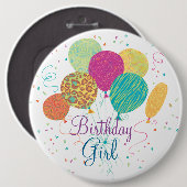 Birthday Girl Animal Pattern-ballonnen Button (Voorkant /achterkant)