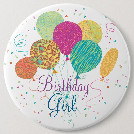 Birthday Girl Animal Pattern-ballonnen Button (Voorkant)
