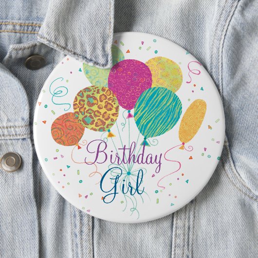 Birthday Girl Animal Pattern-ballonnen Button (In situ)