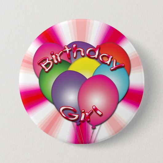 Birthday Girl Balloons Button (Voorkant)