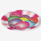 Birthday Girl Balloons Pink Party Borden Papieren Bordje (Gekanteld)