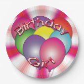 Birthday Girl Balloons Pink Party Borden Papieren Bordje (Voorkant)