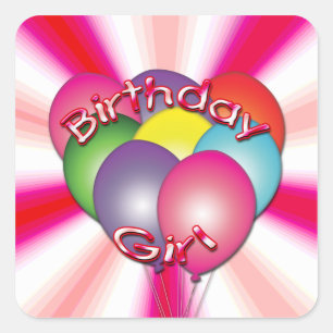 Birthday Girl Balloons Square Stickers