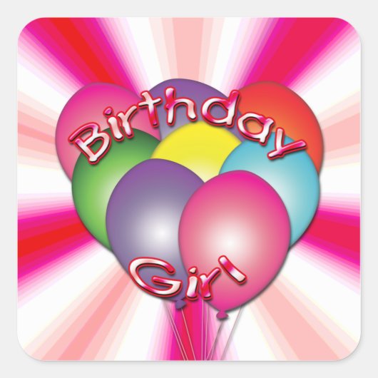 Birthday Girl Balloons Square Stickers (Voorkant)