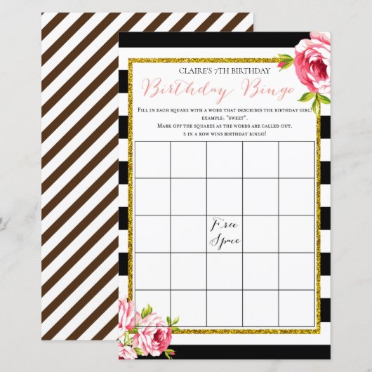 Birthday Girl Bingo Game (Voorkant / Achterkant)