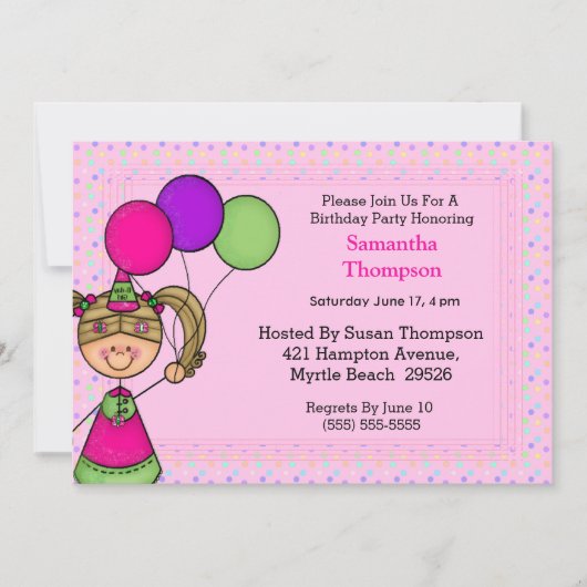 Birthday Girl Birthday Invitations Kaart (Voorkant)