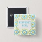 Birthday Girl Blue Vierkante Button 5,1 Cm (Voorkant /achterkant)