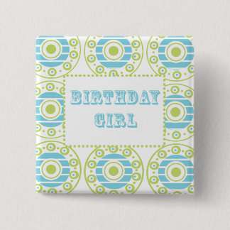 Birthday Girl Blue Vierkante Button 5,1 Cm