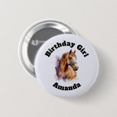 Birthday Girl Brown Horse Head Portrait Ronde Button 5,7 Cm (Voorkant /achterkant)