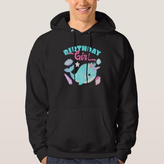 Birthday Girl Cake Candle Narwhale Animals Hoodie (Voorkant)
