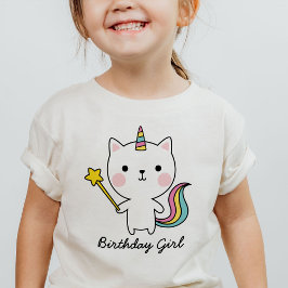 Birthday Girl Cat Unicorn met Wand T-Shirt