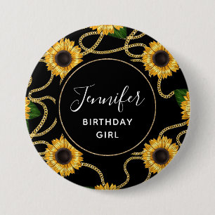 Birthday Girl Classy Yellow Sunflower Patroon Ronde Button 7,6 Cm