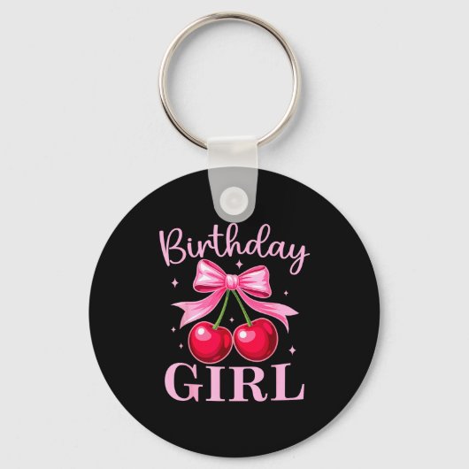 Birthday Girl Coquette Bow Cherry Birthday Girls W Sleutelhanger (Voorkant)