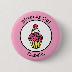 Birthday Girl Cupcake gepersonaliseerd Ronde Button 5,7 Cm
