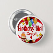 Birthday Girl Custom Name and Age Birthday Ronde Button 5,7 Cm (Voorkant /achterkant)