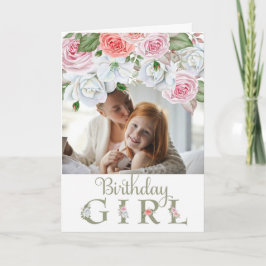 Birthday Girl Custom Photo Waterverf Flowers Kaart