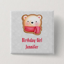 Birthday Girl Cute Beer Face in een Red Scarf Vierkante Button 5,1 Cm