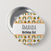 Birthday Girl Cute Bumble Bee and Rainbows Pattern Ronde Button 7,6 Cm (Voorkant /achterkant)