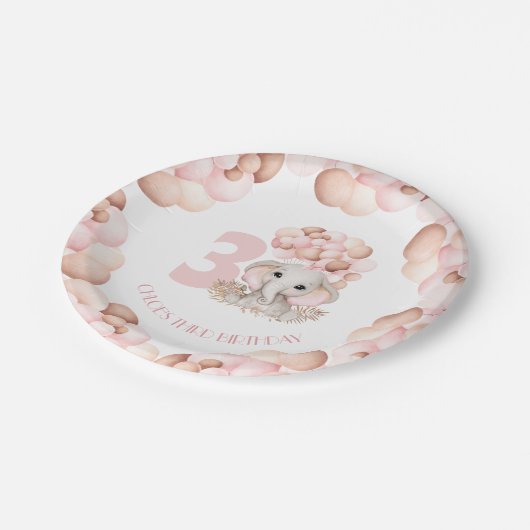 Birthday Girl Cute Elephant Pink-ballonnen Papieren Bordje (Gekanteld)