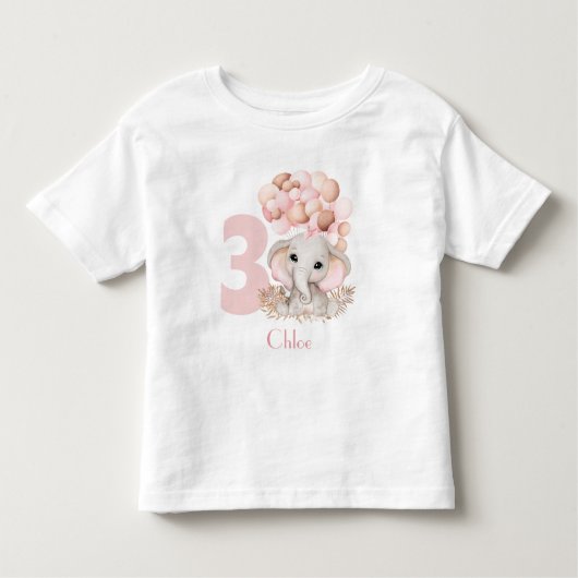 Birthday Girl Cute Elephant Pink op persoonlijke t Kinder Shirts (Voorkant)