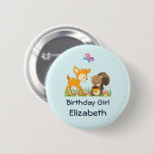 Birthday Girl Cute Forest Animals Ronde Button 5,7 Cm (Voorkant /achterkant)