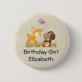 Birthday Girl Cute Forest Animals Ronde Button 5,7 Cm