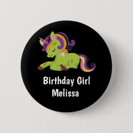Birthday Girl Cute Frankenstein Unicorn Halloween Ronde Button 5,7 Cm