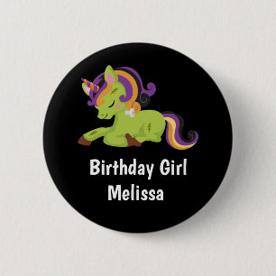 Birthday Girl Cute Frankenstein Unicorn Halloween Ronde Button 5,7 Cm
