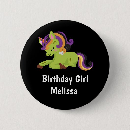 Birthday Girl Cute Frankenstein Unicorn Halloween Ronde Button 5,7 Cm (Voorkant)