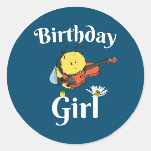 Birthday Girl Cute Music Violin Bijenhouder Ronde Sticker