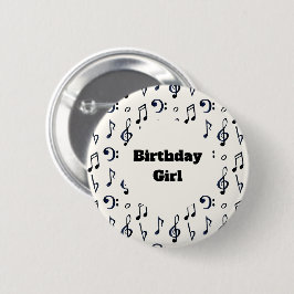 Birthday Girl - Cute Musical Notes Pattern Ronde Button 5,7 Cm