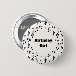 Birthday Girl - Cute Musical Notes Pattern Ronde Button 5,7 Cm
