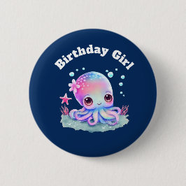 Birthday Girl Cute Octopus onder het thema Zee Ronde Button 5,7 Cm