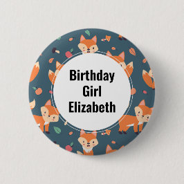 Birthday Girl - Cute Oranje Fox Animal Pattern Ronde Button 5,7 Cm