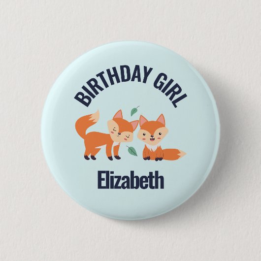 Birthday Girl Cute Oranje Foxes Illustration Ronde Button 5,7 Cm (Voorkant)