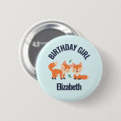 Birthday Girl Cute Oranje Foxes Illustration Ronde Button 5,7 Cm (Voorkant /achterkant)