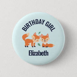 Birthday Girl Cute Oranje Foxes Illustration Ronde Button 5,7 Cm